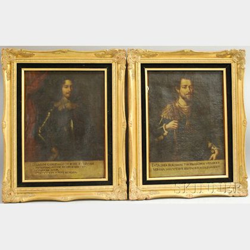Two Framed Portraits with Latin Inscriptions by Spanish School