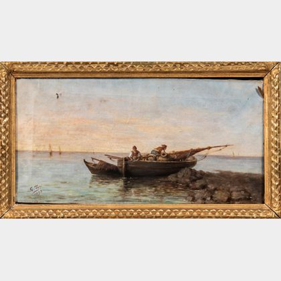 Peasant Fishermen in a Small Vessel at the Shore by Italian School