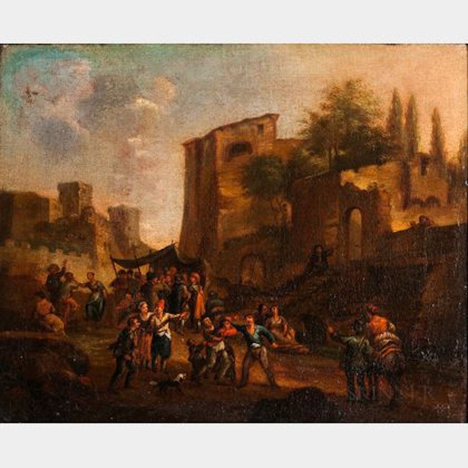 Italianate Town Scene with Street Festival by Dutch School
