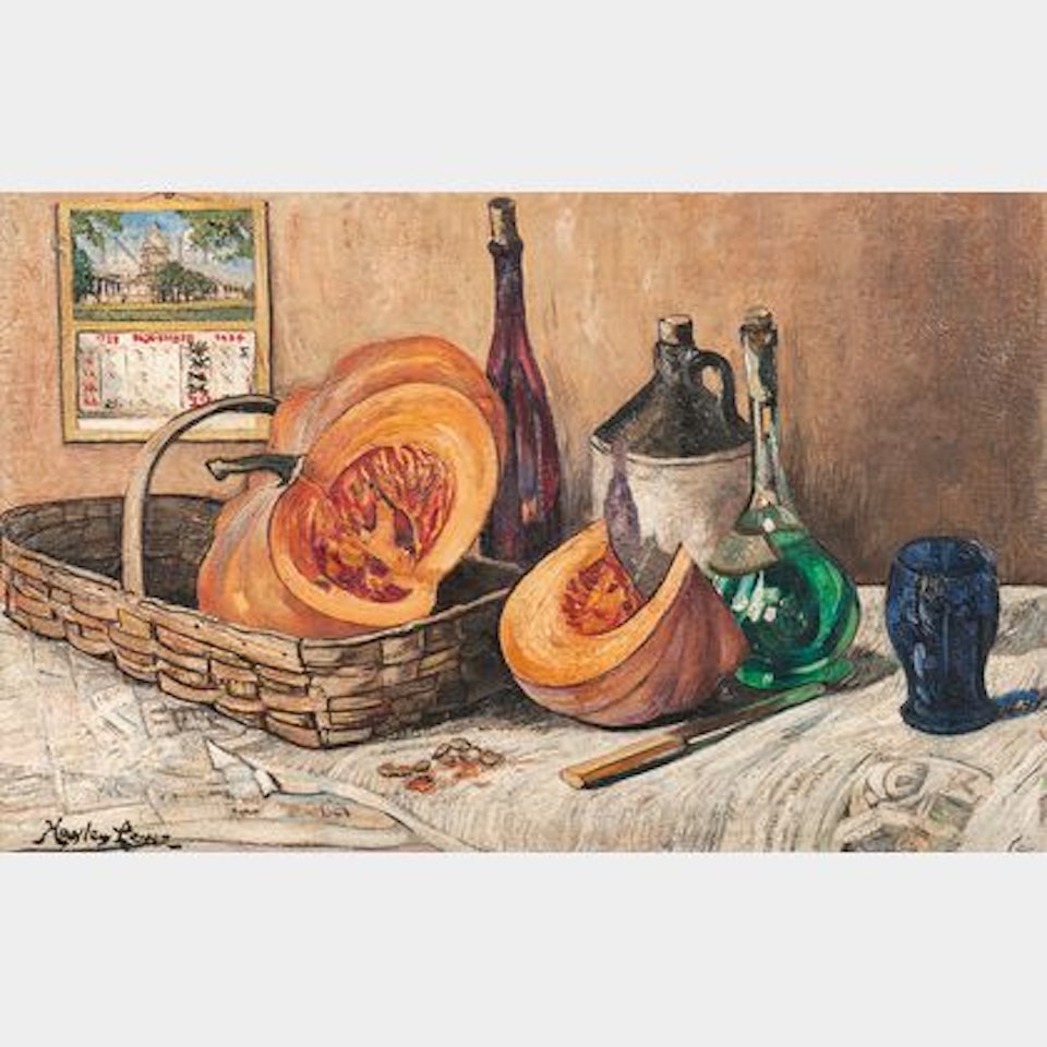 Still Life with Pumpkin and Bottle by Hayley Lever