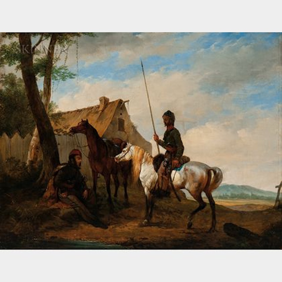 Equestrian Soldiers at Rest by Continental School