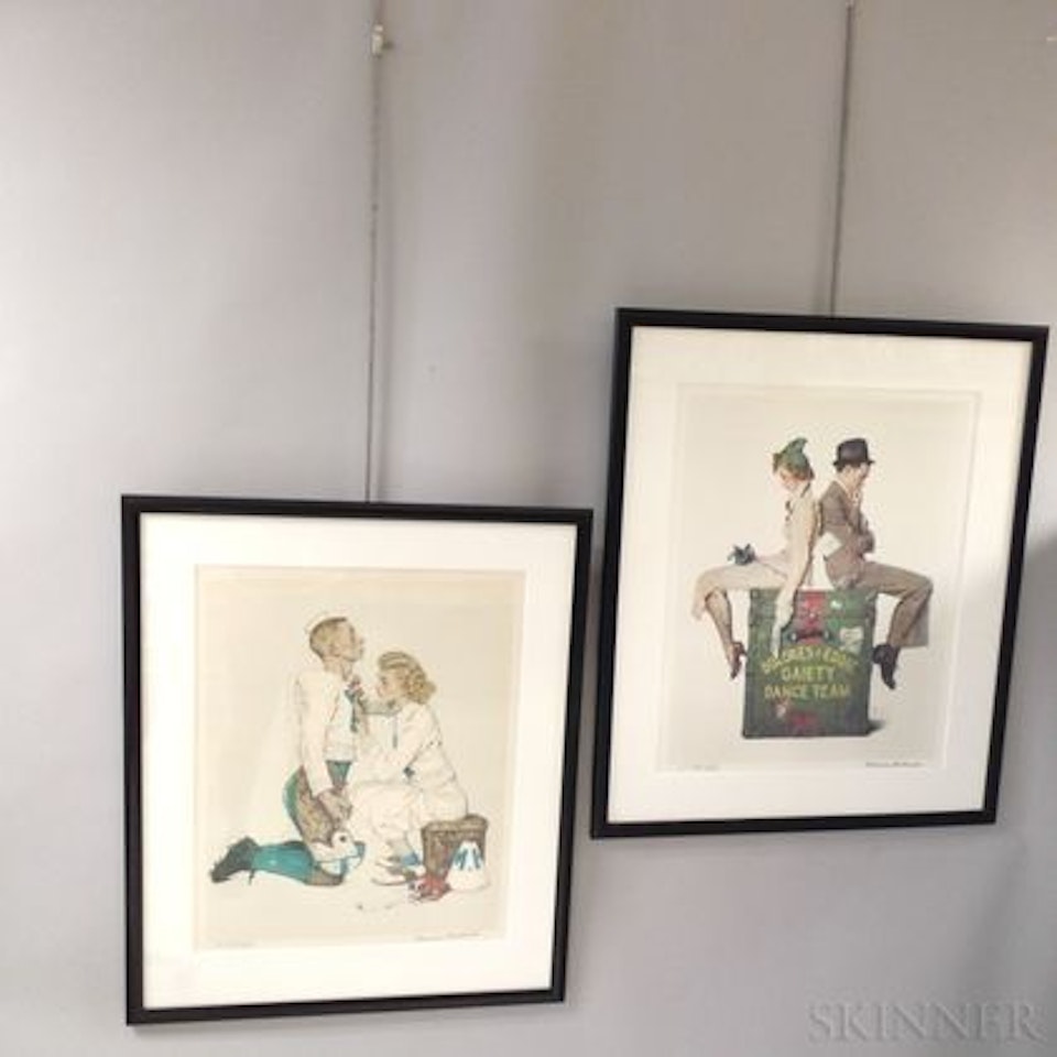 Two Artist-proof Color Prints: Letter Sweater and Gaiety Dance Team by Norman Rockwell
