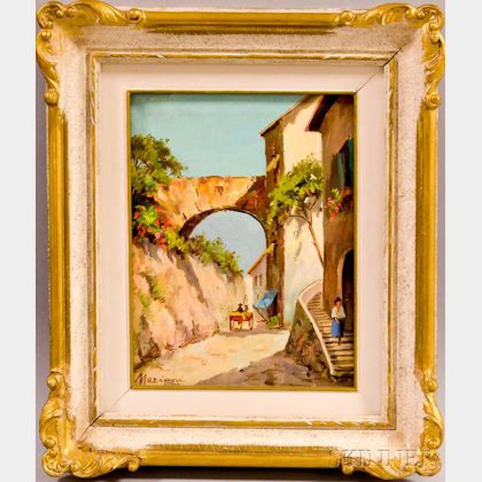 Village Scene with Arch by Italian School
