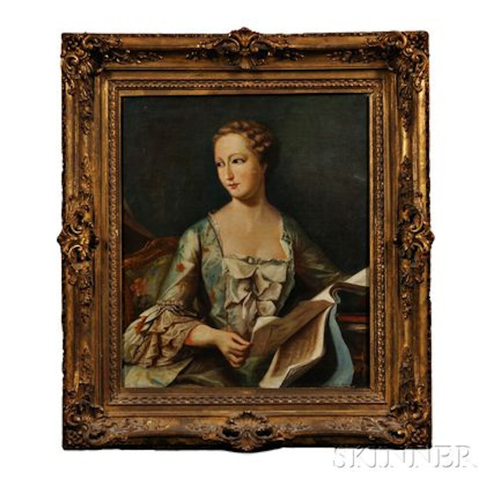 Portrait of a Lady in Blue Holding an Album by Continental School