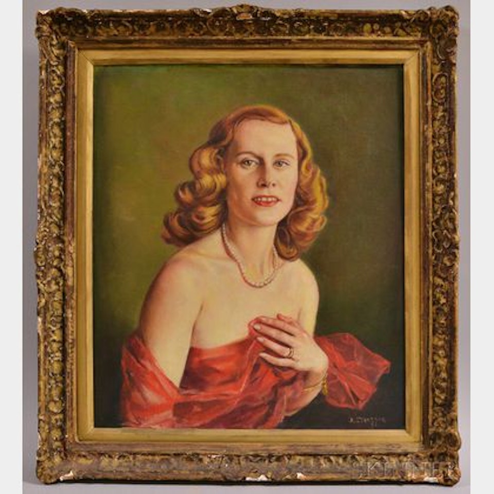 Portrait of a Woman in Red. by Continental School