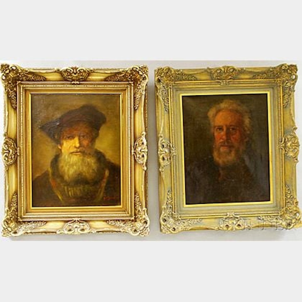 Two Framed Portraits; Copy after The Old Rabbi; Man with White Hair and Beard by Continental School