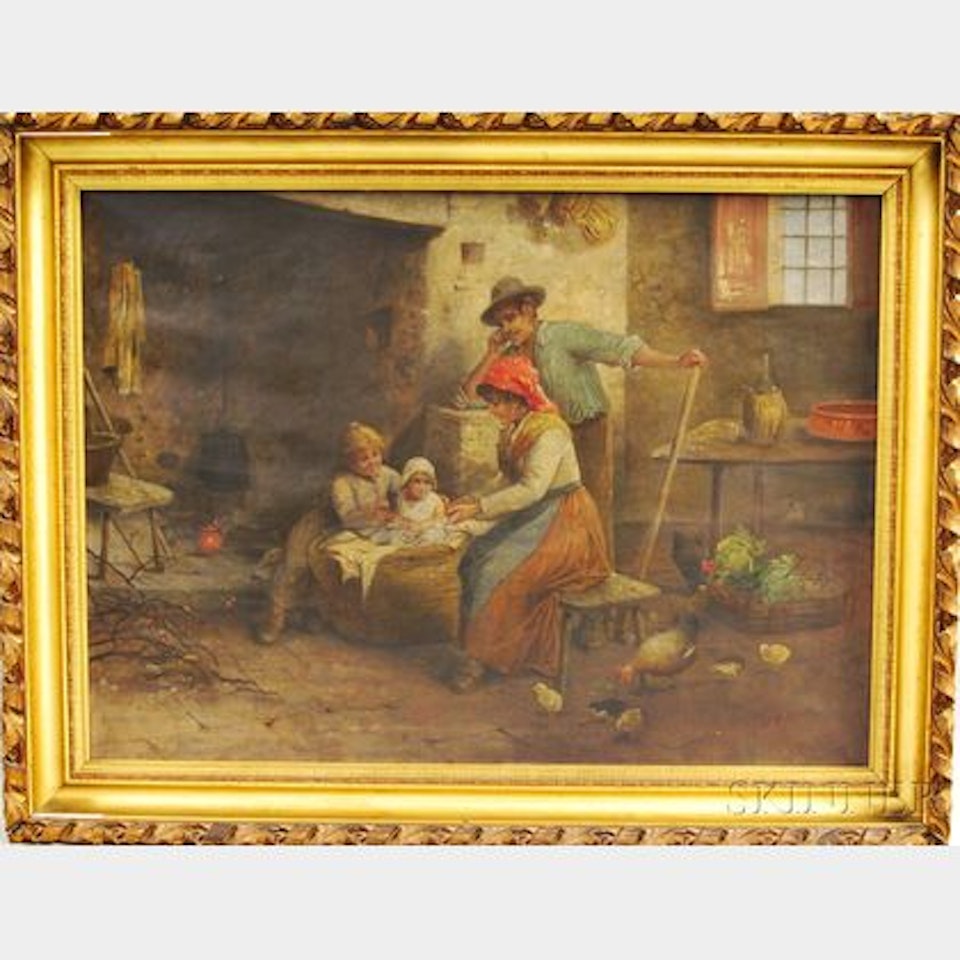 Peasant Family by a Cooking Hearth by Italian School