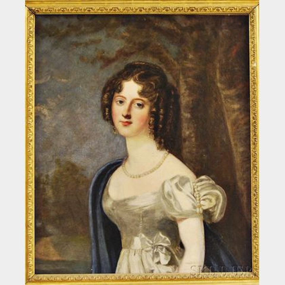 Bust-length Portrait of a Young Lady in a Landscape by English School