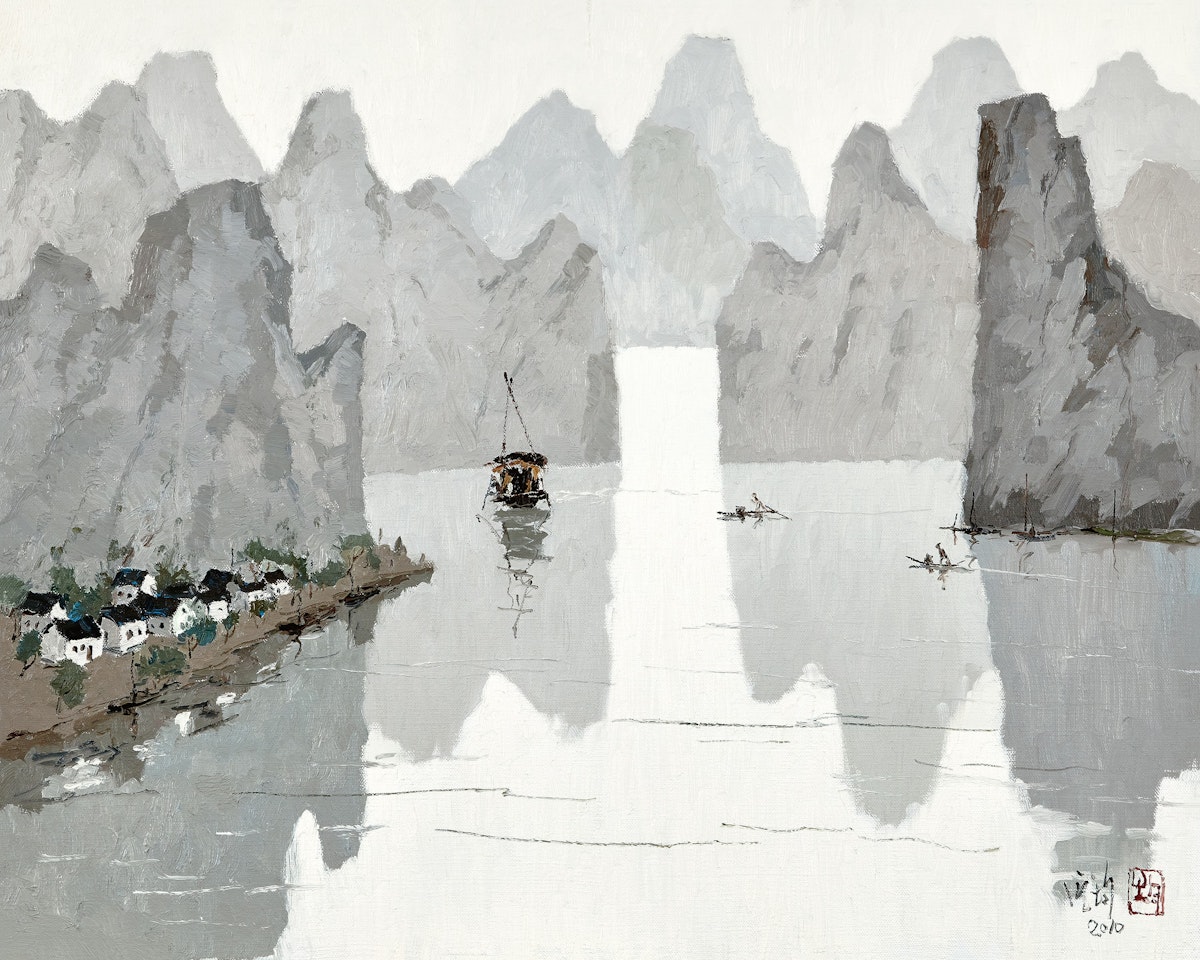 Flowing River View from the Mountain by Pang Jiun