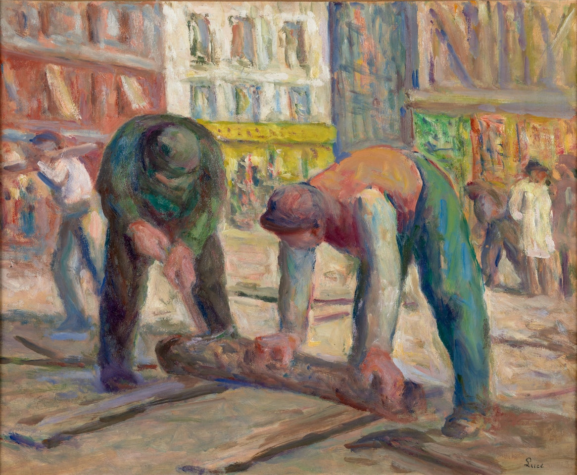 Travaux sur la chaussée, les charpentiers by Maximilien Luce