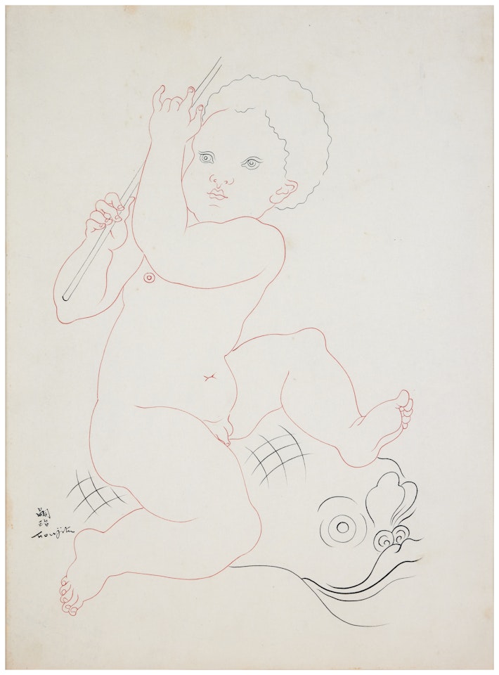 Enfant chevauchant un dauphin by Leonard Tsuguharu Foujita