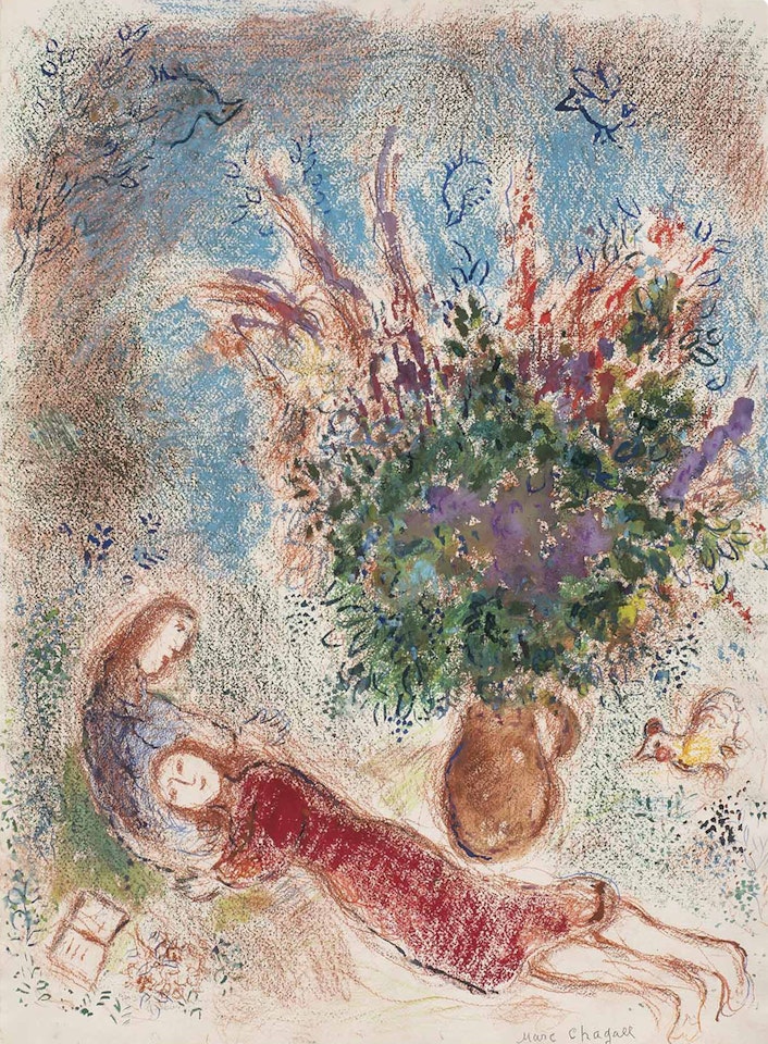 Repos du couple au bouquet by Marc Chagall