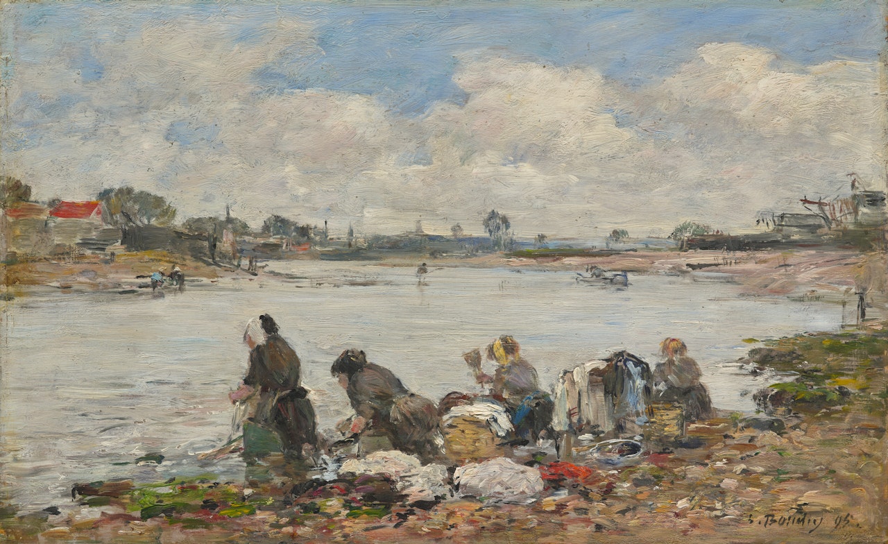 Laveuses au bord de la Touques by Eugène Boudin