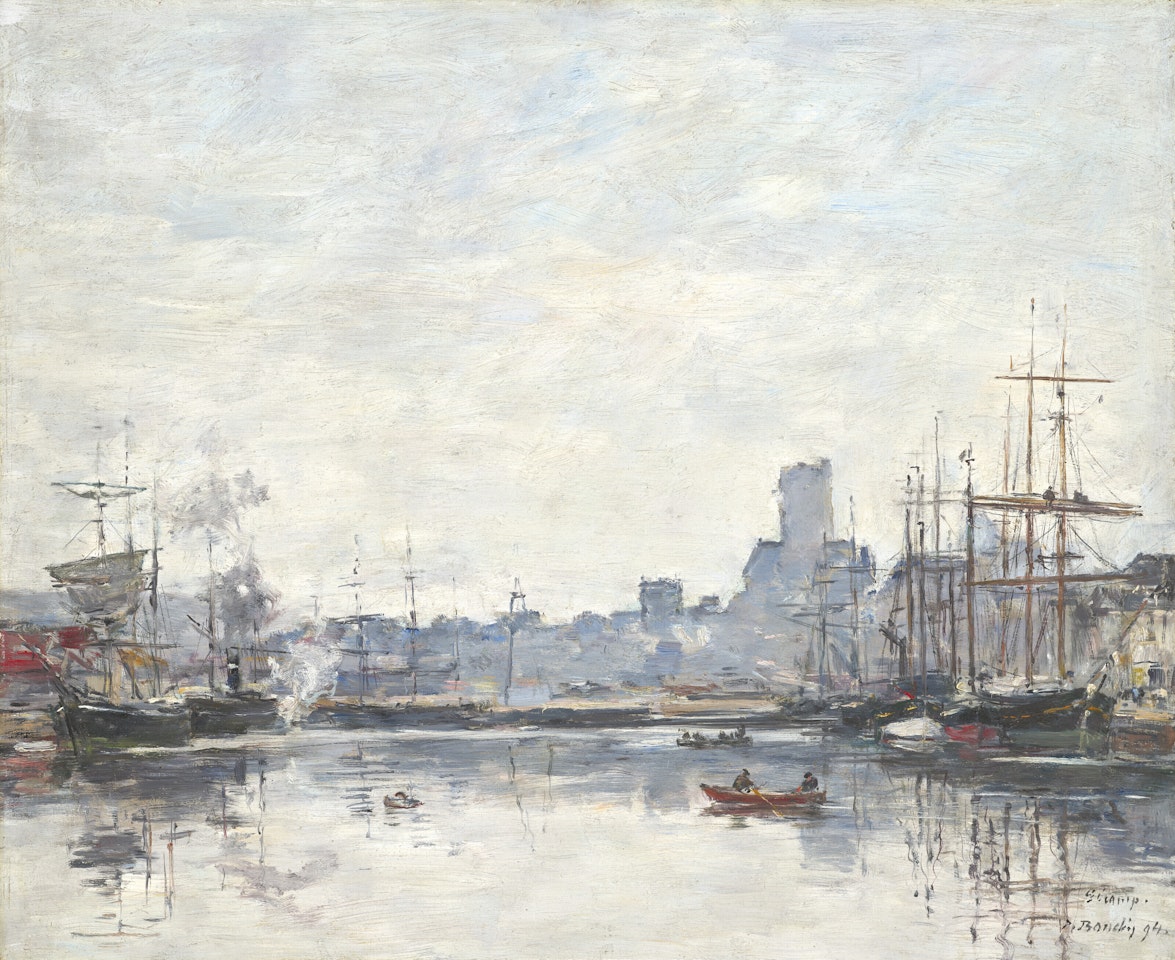 Fécamp, Le Port par temps de brouillard by Eugène Boudin