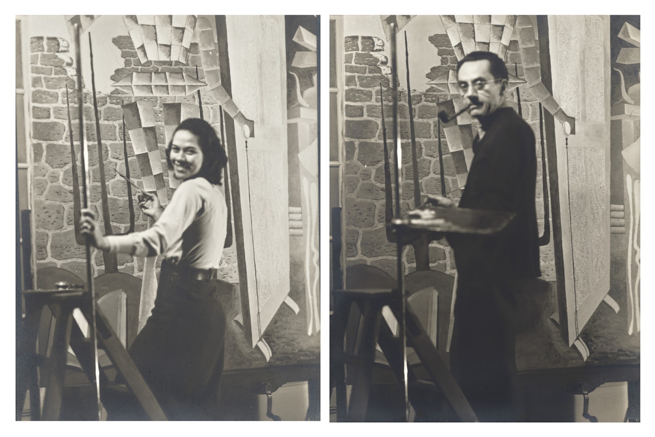 Man Ray et Ady peignant "Le Beau Temps" by Man Ray