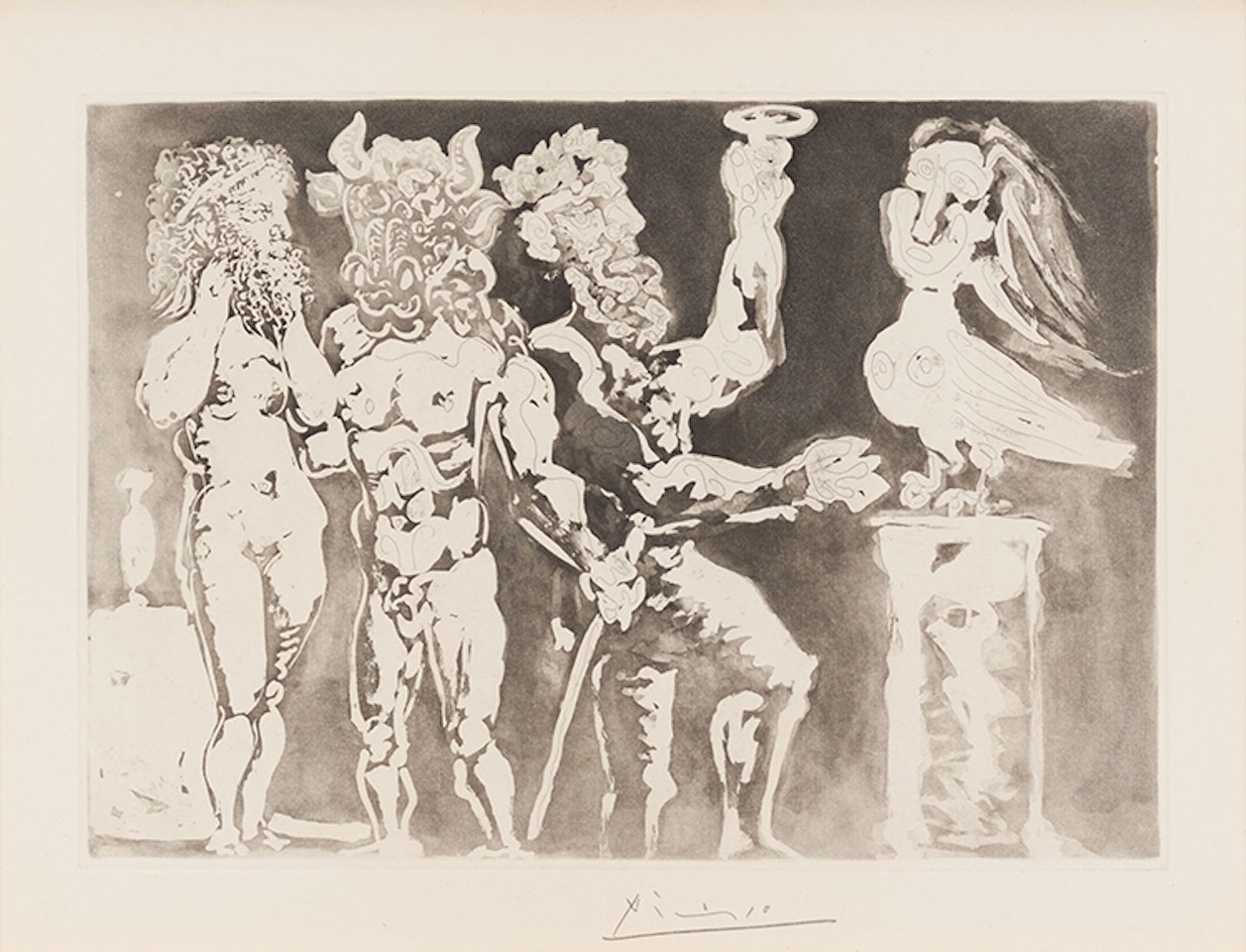 Personnages masques et Femme Oiseau by Pablo Picasso