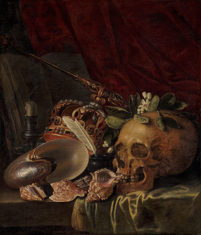 Vanity with shells, skull and crown by Simon Renard de Saint-Andre