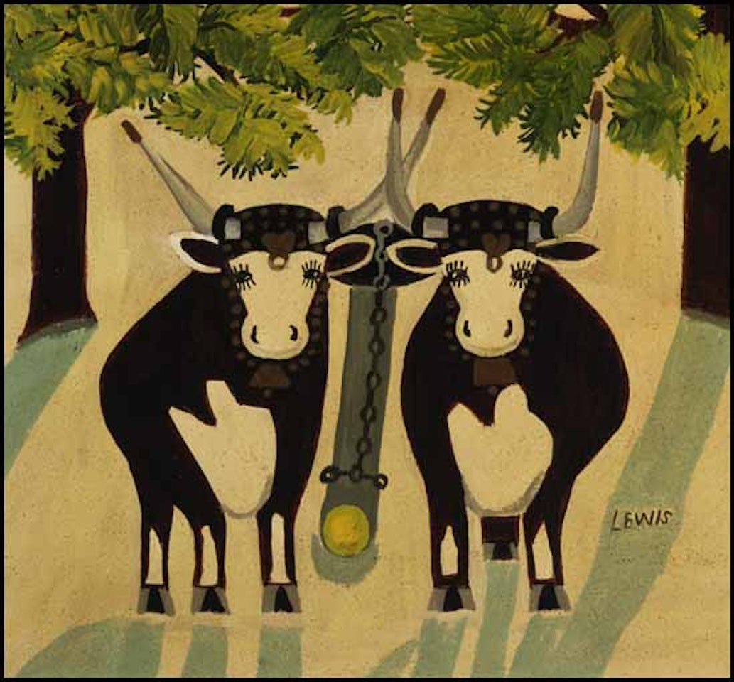 Two Oxen in Winter by Maud Lewis