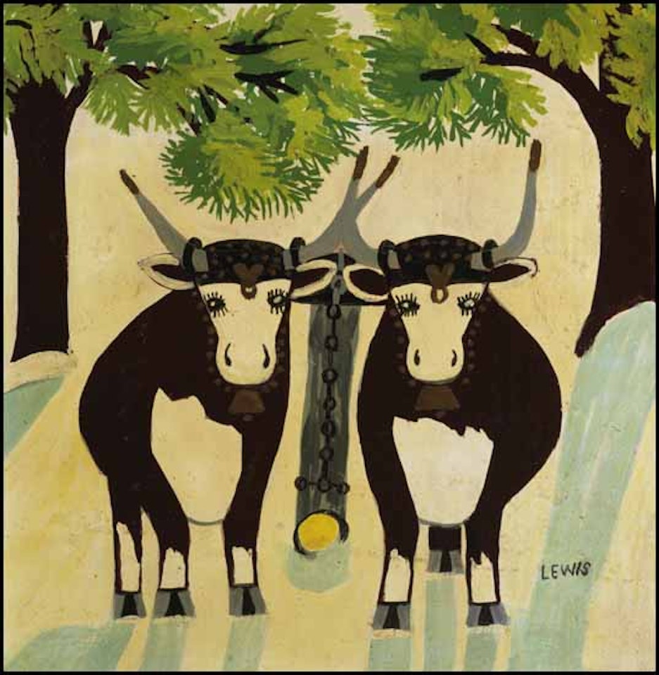 Two Oxen in Winter (Silver Eyes) by Maud Lewis