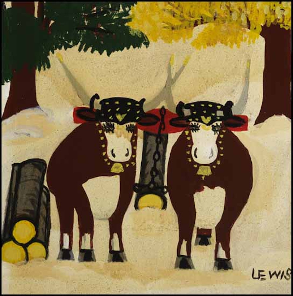 Two Oxen in Winter (Yellow Leaves) by Maud Lewis