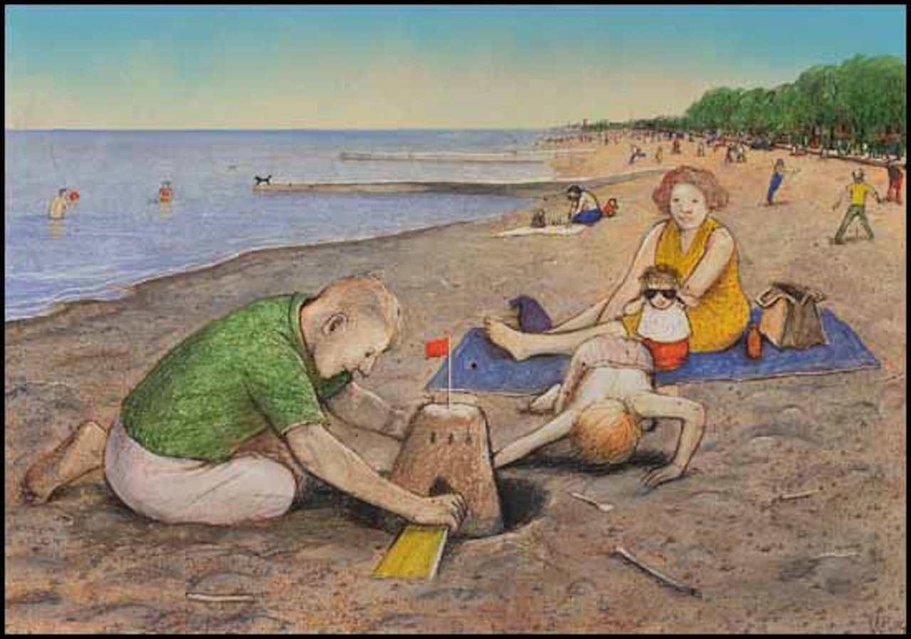 Family Enjoying the Beaches, Toronto by William Kurelek