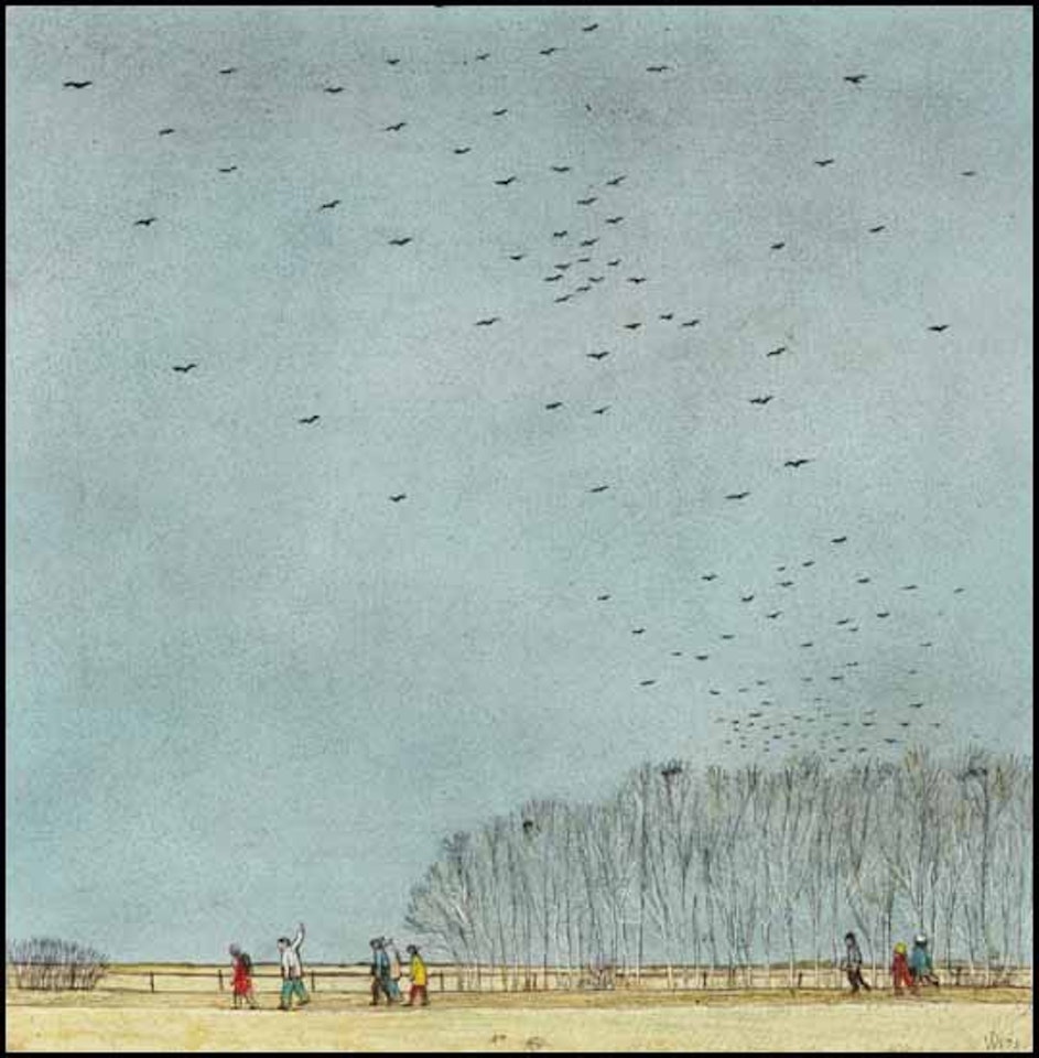Manitoba Crows Migrating South by William Kurelek
