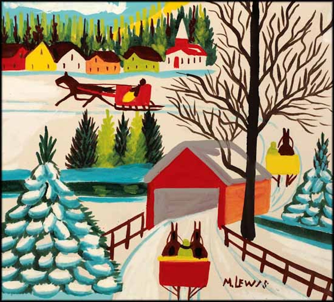 Sleigh and Covered Bridge by Maud Lewis