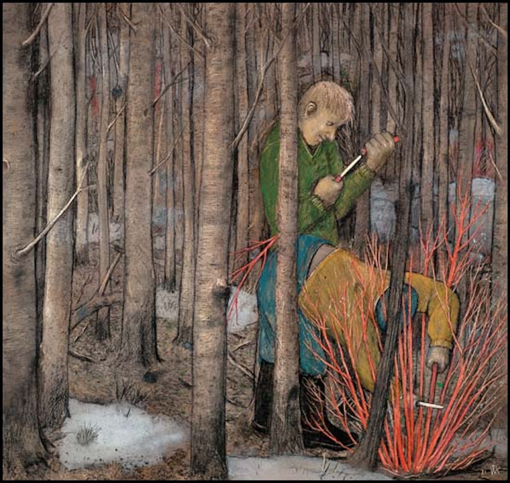Whistle-making Time for Boys in Manitoba by William Kurelek