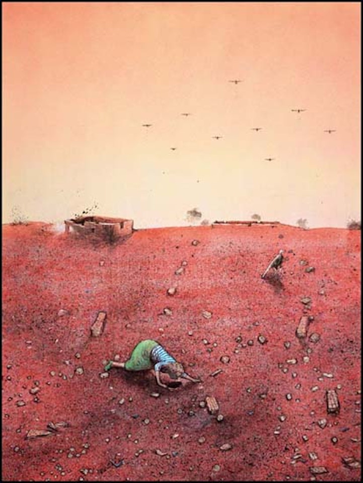 Temptation in the Desert: Hiding Head in Sand by William Kurelek