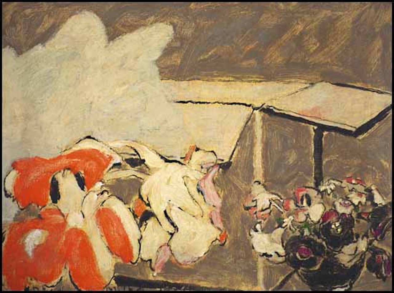 Nasturtiums and Carton 1, Six Mile Lake, Muskoka, Ontario by David Brown Milne
