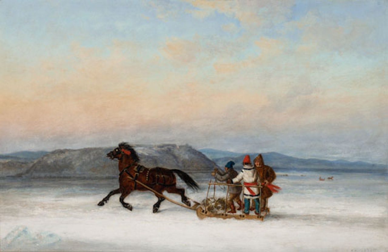 Three Habitants Sledding on the St. Lawrence at Quebec by Cornelius Krieghoff