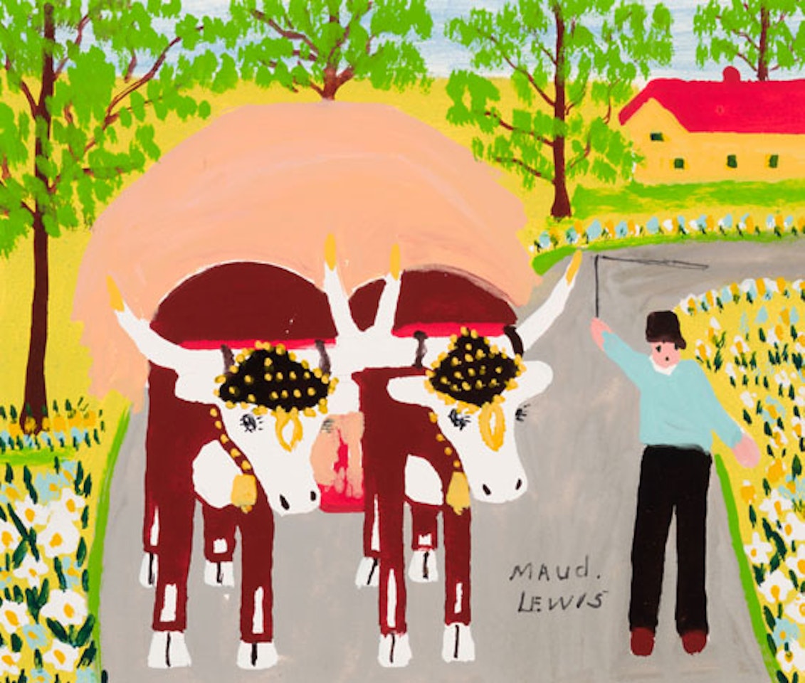 Team of Oxen Hauling Hay by Maud Lewis