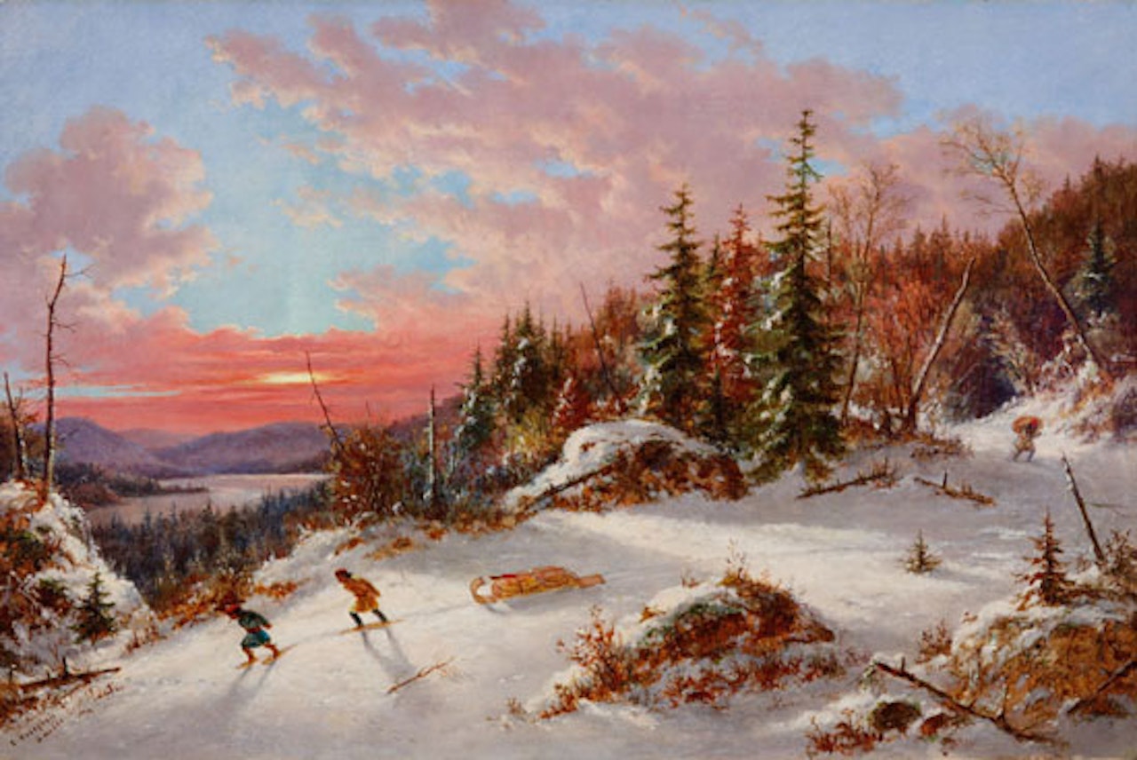Hunters Returning in Winter Sunset by Cornelius Krieghoff