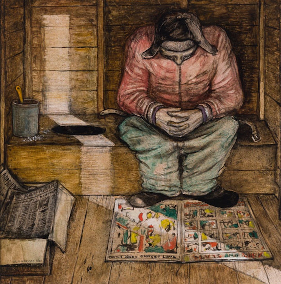 Reading Comics in the Outhouse by William Kurelek