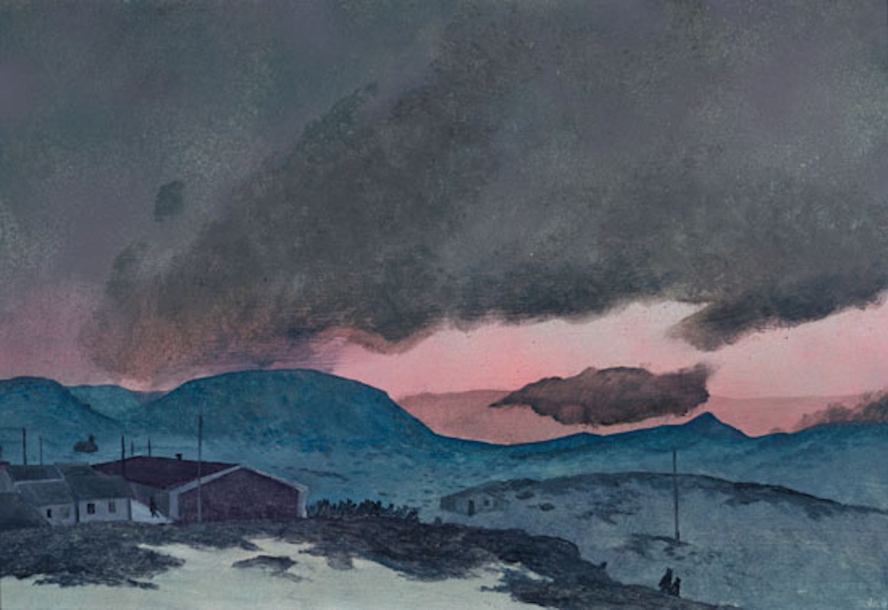 Eskimos Homeward Bound After a Cowboy Movie by William Kurelek