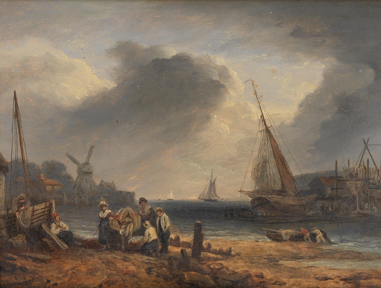 Fisherfolk on a beach by Thomas Luny