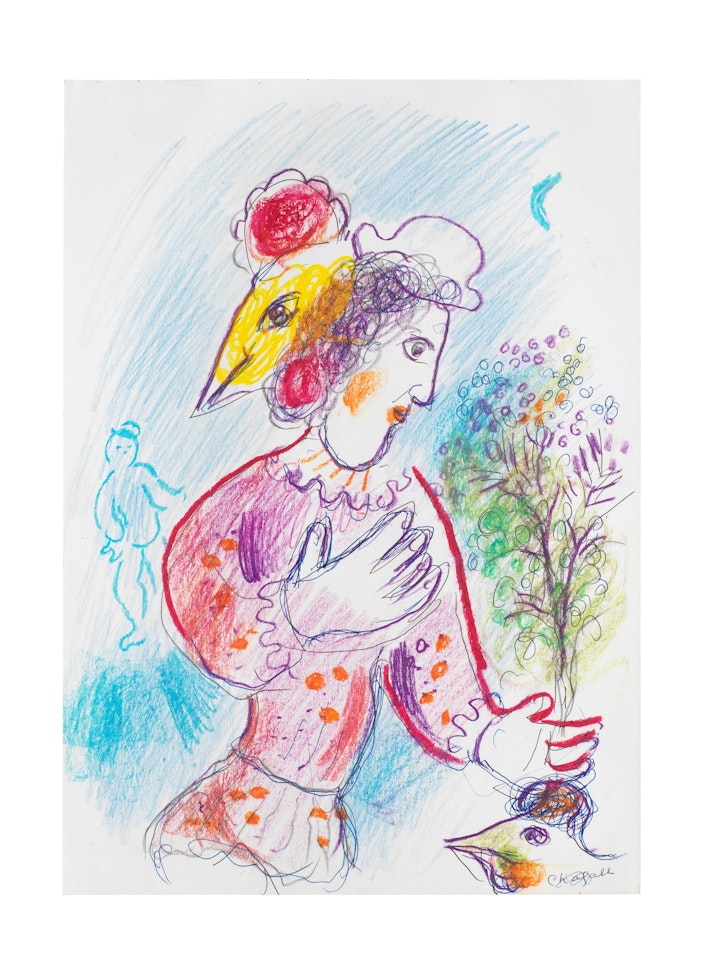 Clown-coq à la branche by Marc Chagall