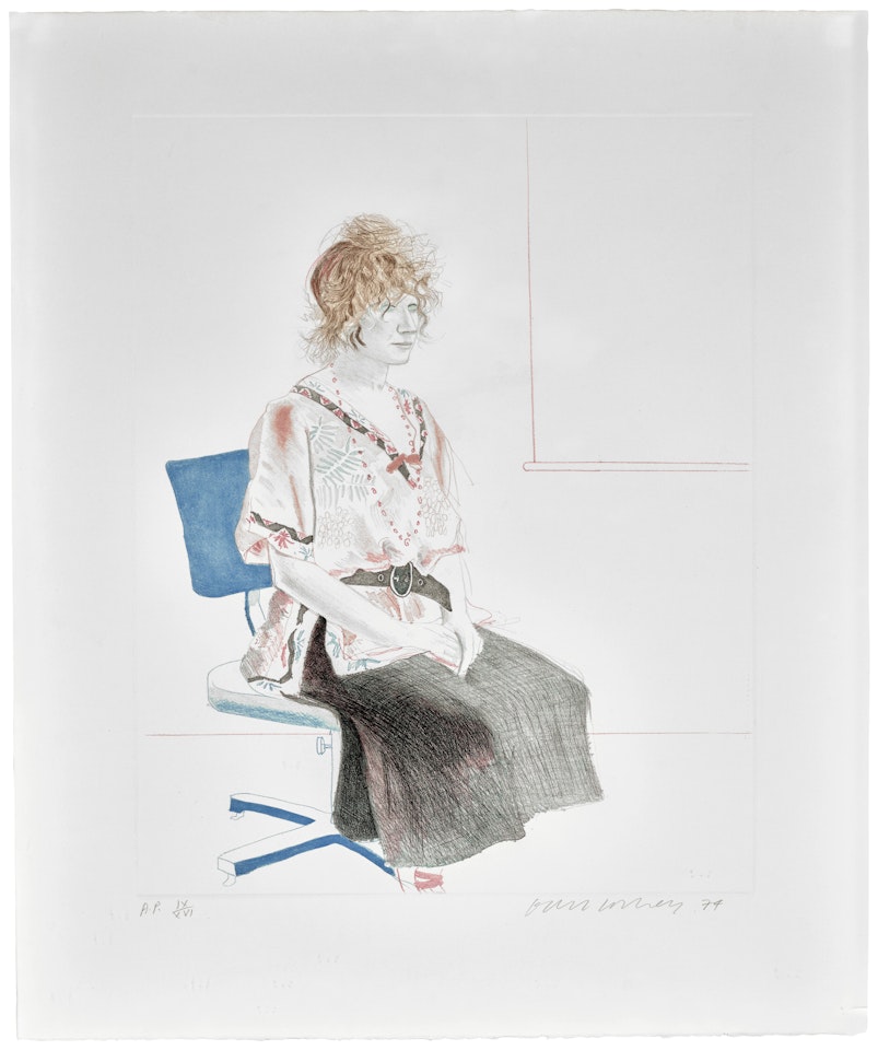 Celia Seated on an Office Chair by David Hockney