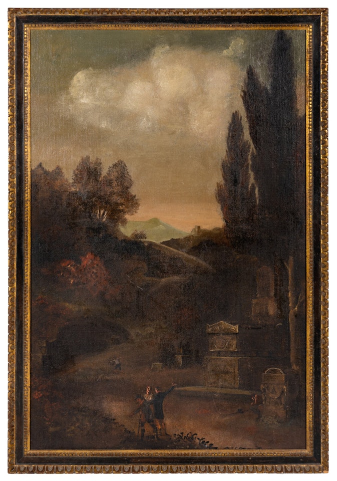 Landscape with Figures Beside a Mausoleum by Continental School