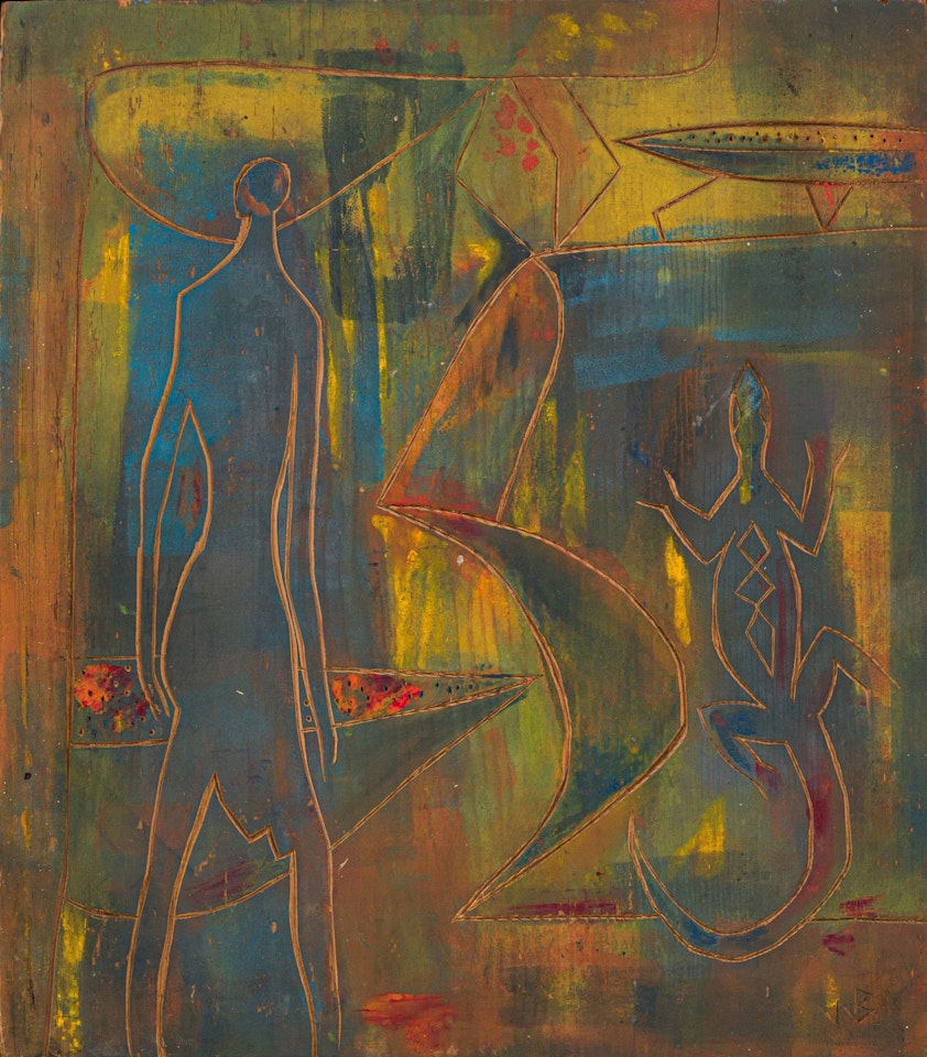 Figure with a Lizard (recto) ; Abstract Figures (verso) by Walter Battiss