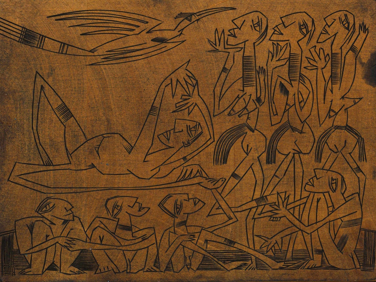 Untitled (Figures and Bird) by Walter Battiss