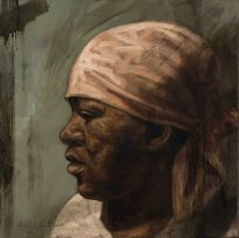 Portrait of Woman in Pink Headscarf by Lionel Smit