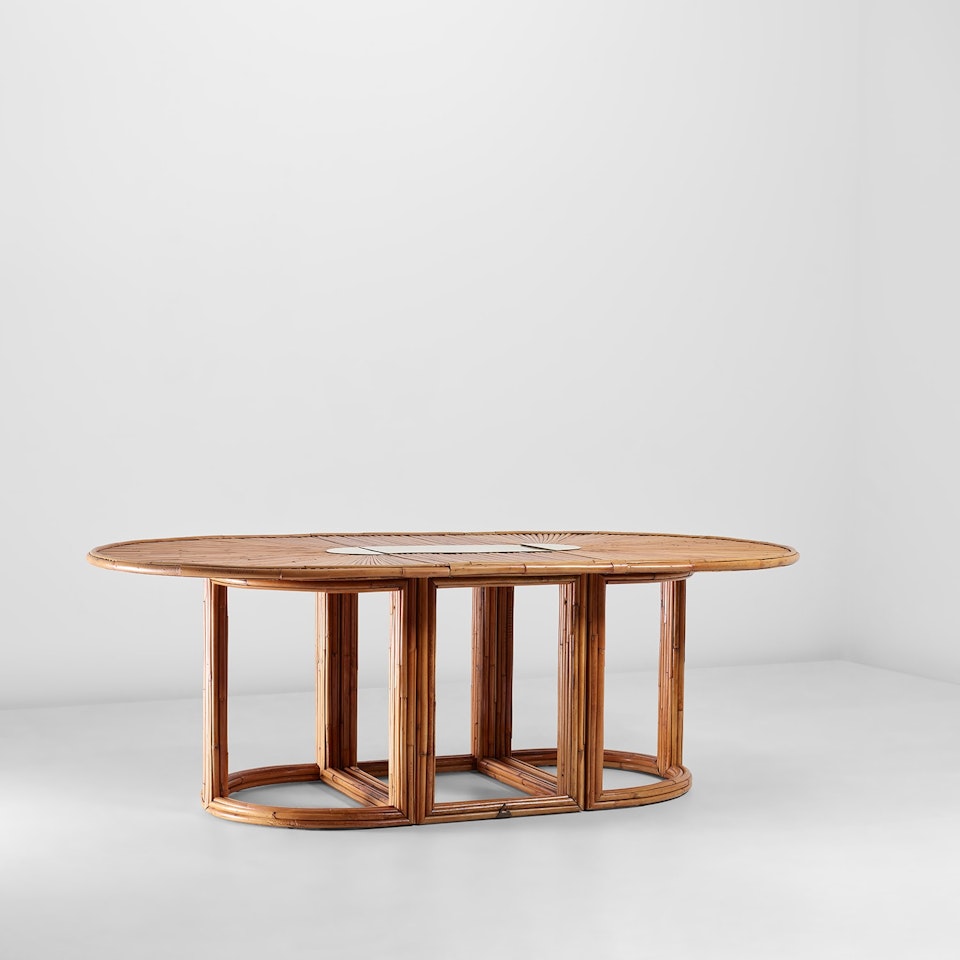 Extendable dining table, from the "Rising Sun" series by Gabriella Crespi