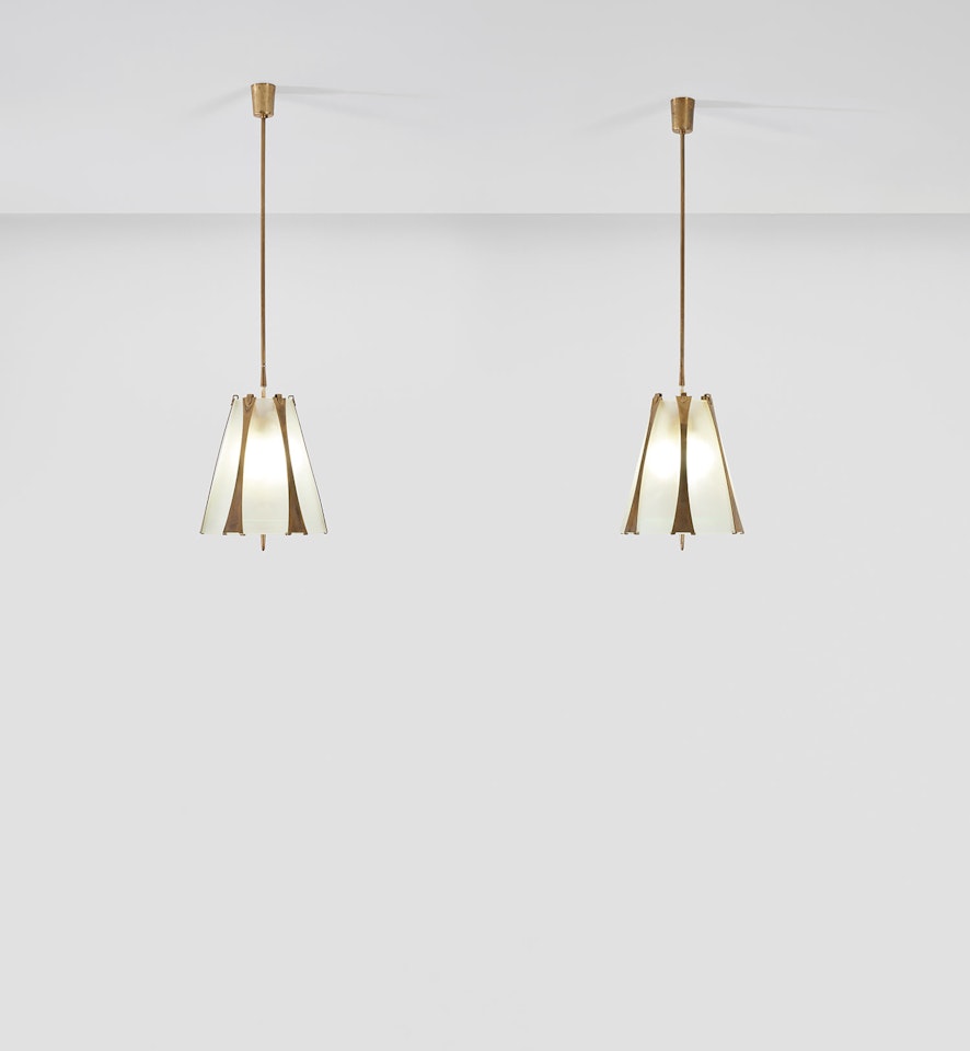 Unique pair of ceiling lights by Max Ingrand