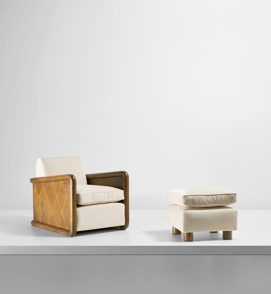 "Croisillon" armchair and ottoman by Jean Royere