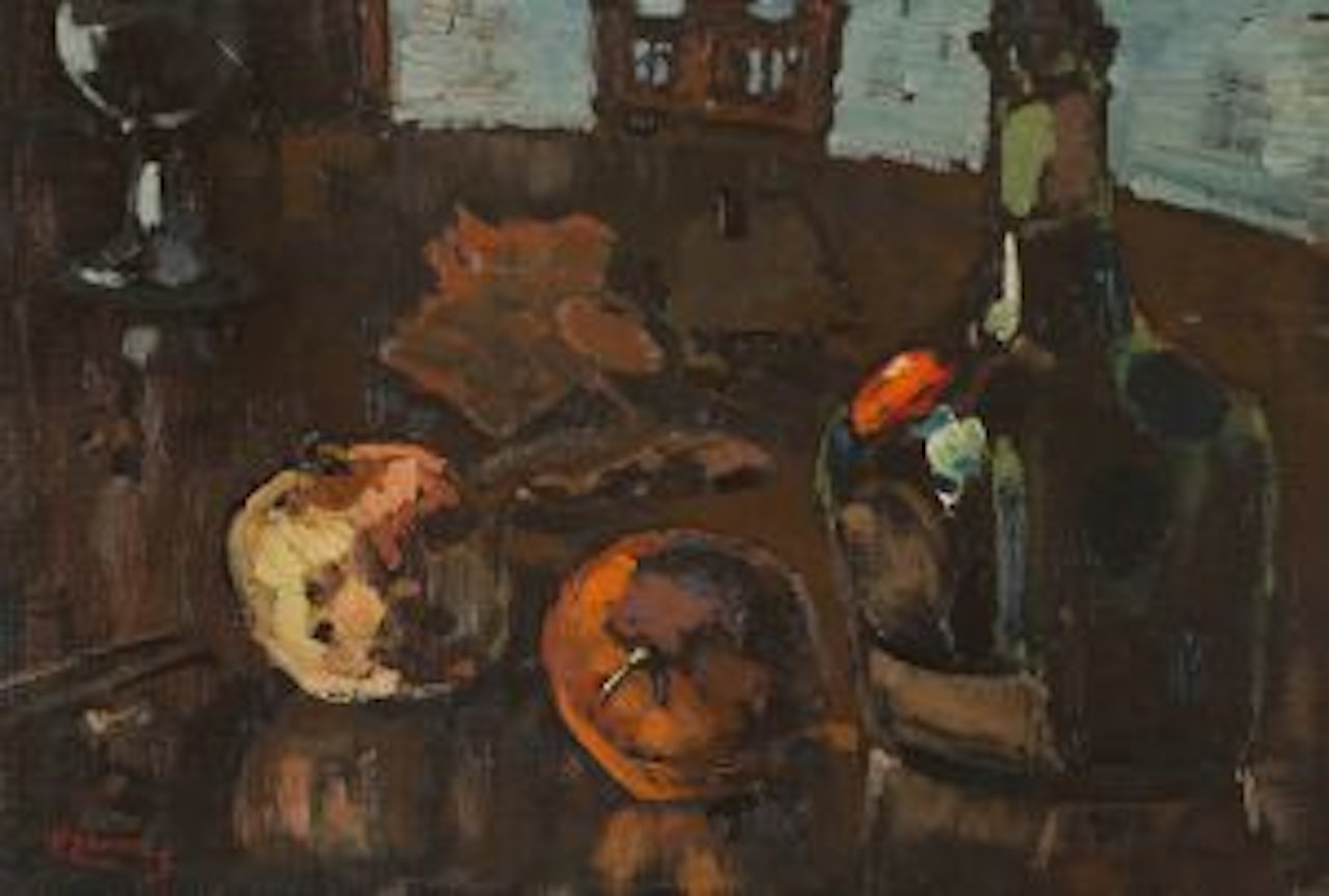 Pomegranates, Bottle and Wine Glass by Pieter Wenning