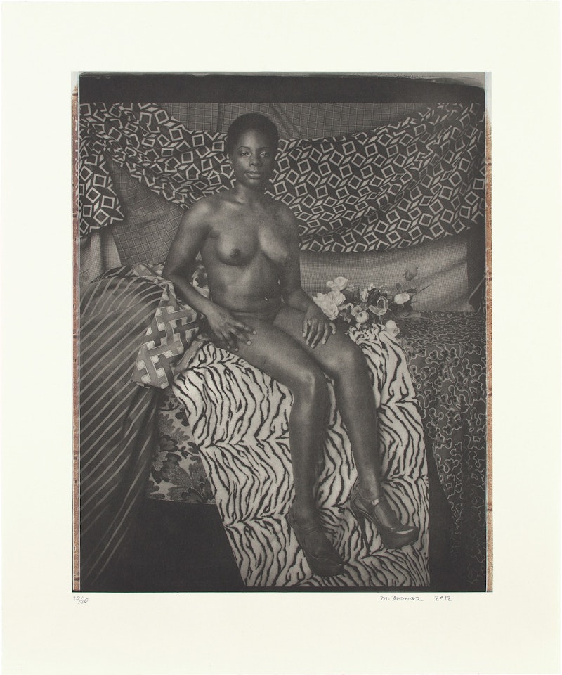 Portrait of Marie Sitting in Black and White by Mickalene Thomas