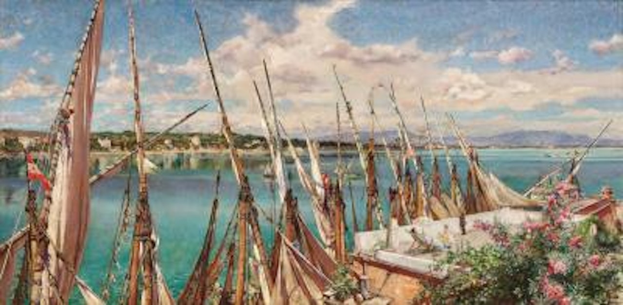 Sails in “Porto di Anzio” by Francisco Pradilla Ortiz
