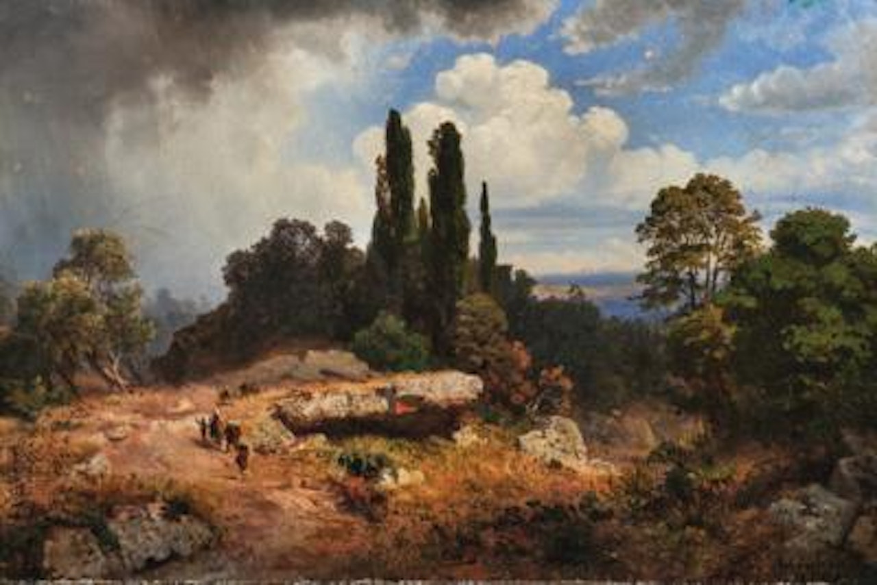 An Italian Landscape with Cypresses by Oswald Achenbach