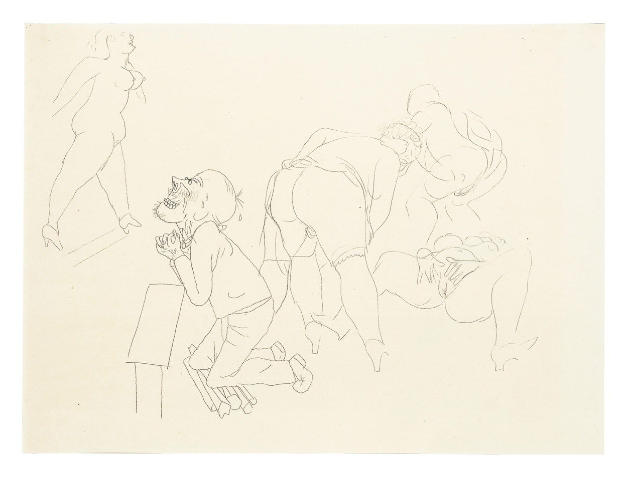 An erotic scene with a man and four women by George Grosz